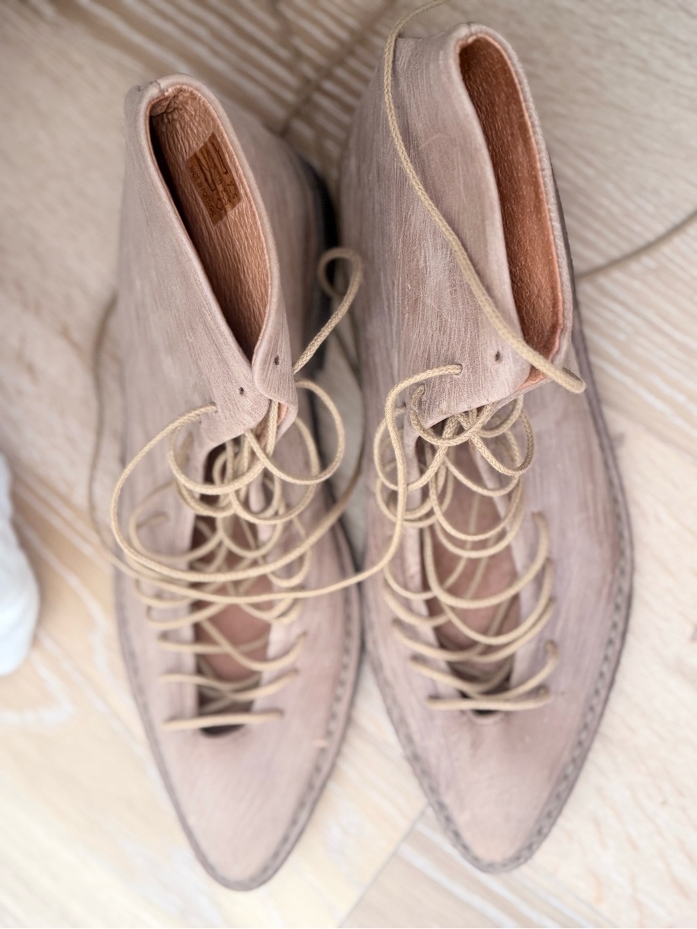 Free People Beige Lace-Up Ankle Boots